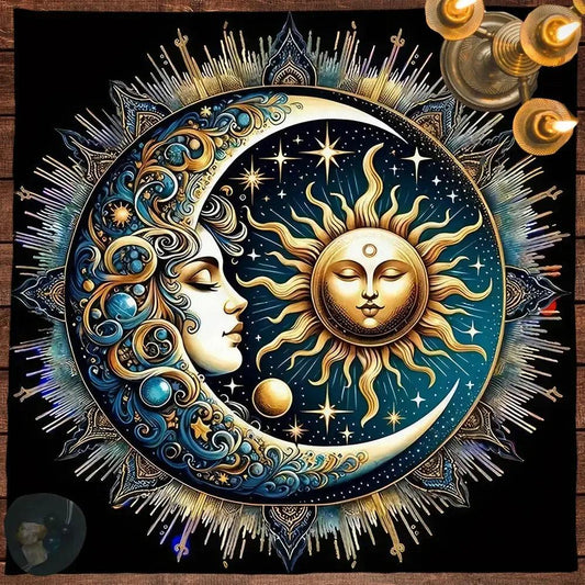 Celestial Sun And Moon Tarot Cards Table Cloth Wicca Altar Cloth Pagan Altar Supplies-MoonChildWorld