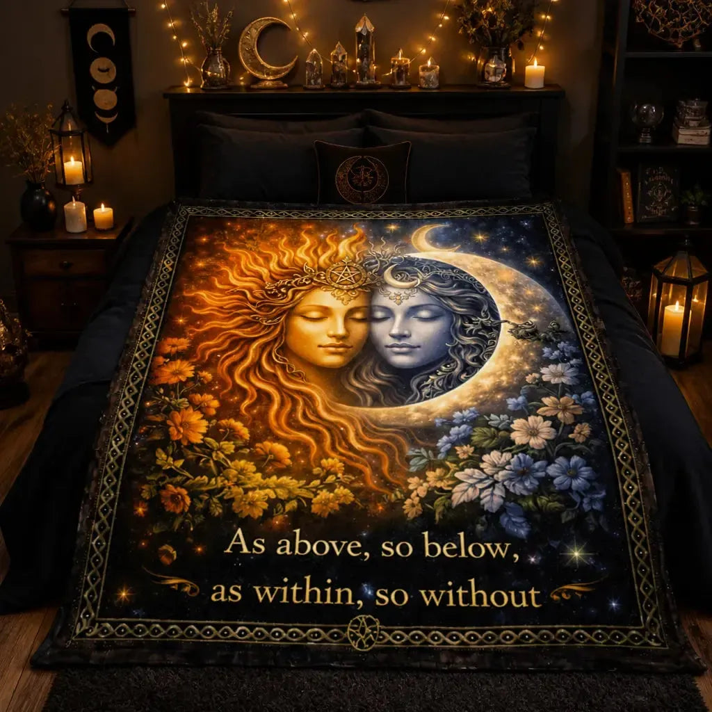 Celestial Sun Goddess and Moon Goddess Blanket for Wiccan and Pagan Home Decor_mockup_2.webp