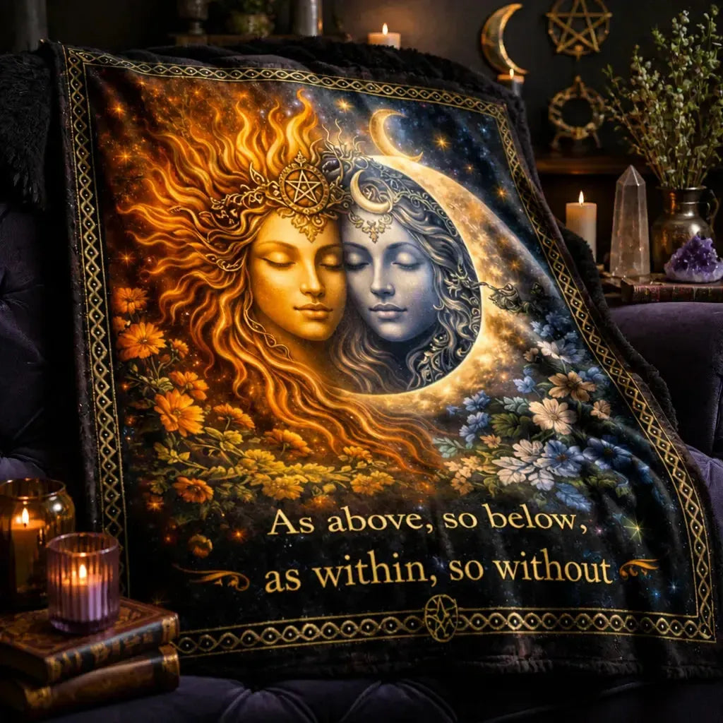 Celestial Sun Goddess and Moon Goddess Blanket for Wiccan and Pagan Home Decor_mockup_3.webp