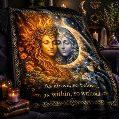 Celestial Sun Goddess and Moon Goddess Blanket for Wiccan and Pagan Home Decor_mockup_3.webp