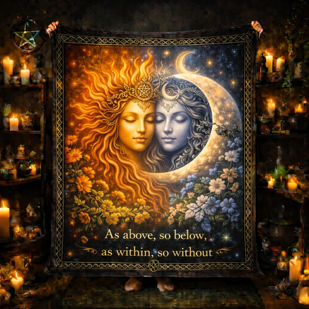 Celestial Sun Goddess and Moon Goddess Blanket for Wiccan and Pagan Home Decor-MoonChildWorld