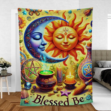 Celestial Sun Moon Blanket – Wiccan Lunar Boho Blanket for Sacred Spaces-MoonChildWorld
