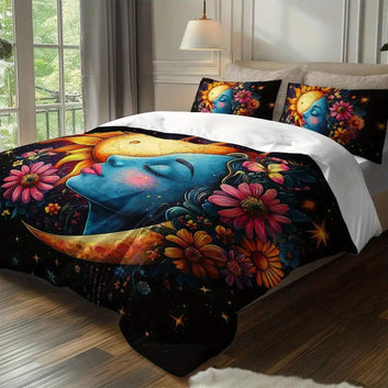 Celestial Sun Moon Duvet Cover Set - Bohemian Sun Moon Bedding Set-MoonChildWorld