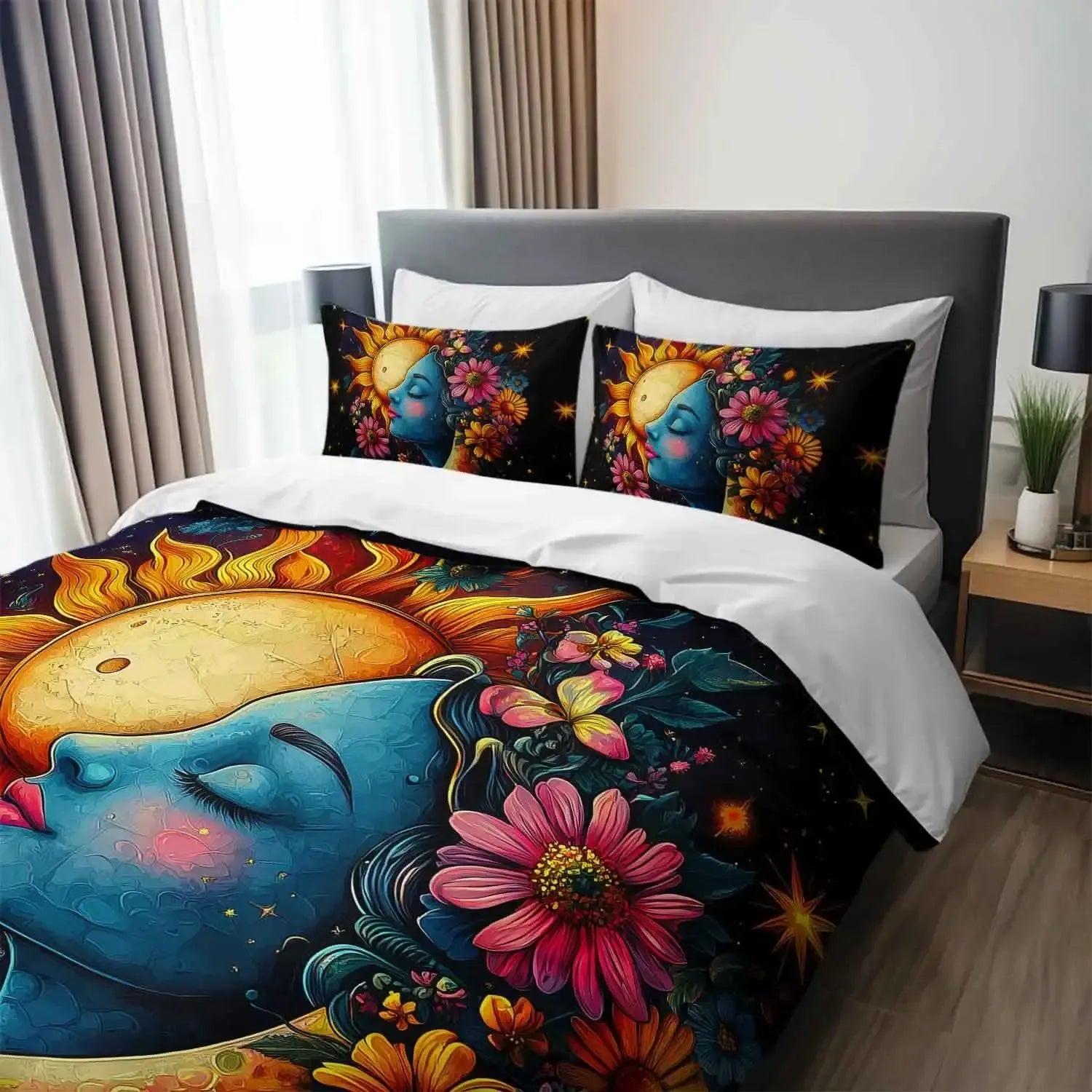 Celestial Sun Moon Duvet Cover Set - Bohemian Sun Moon Bedding Set-MoonChildWorld