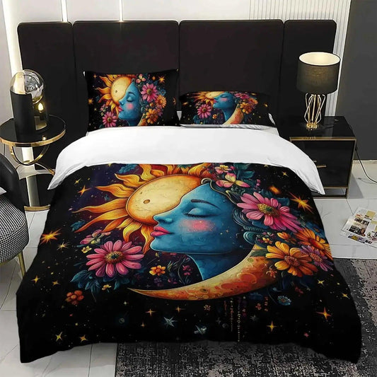 Celestial Sun Moon Duvet Cover Set - Bohemian Sun Moon Bedding Set-MoonChildWorld