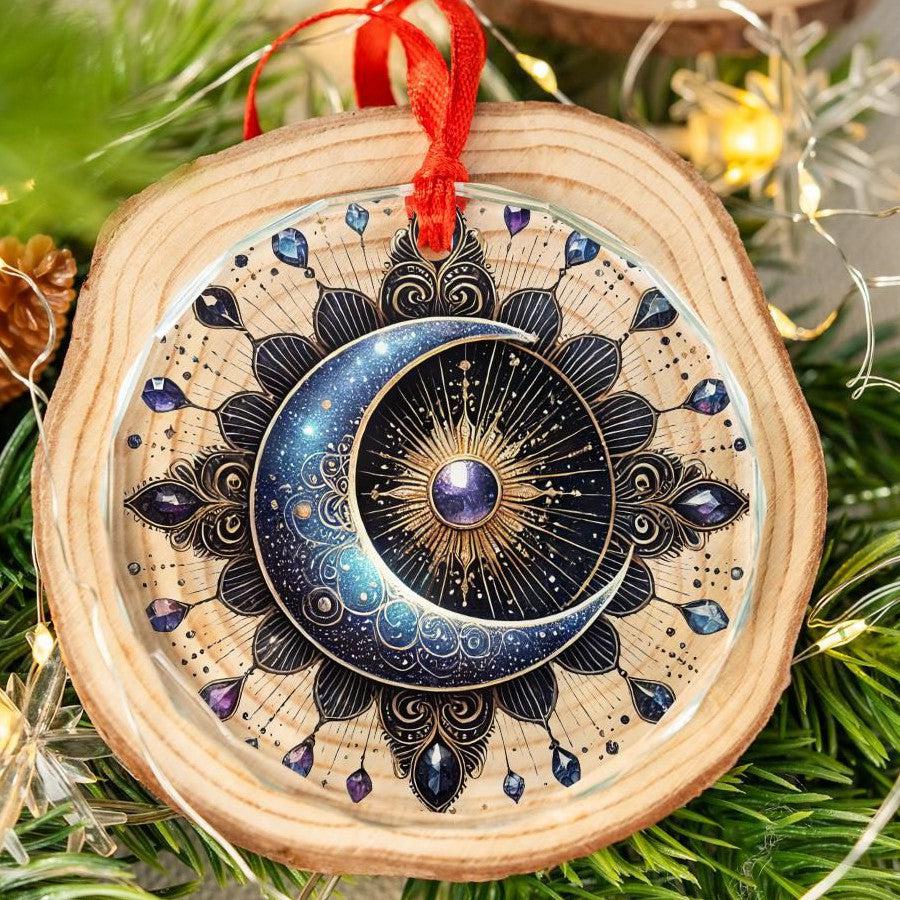 Celestial Sun Moon Glass Ornament Pagan Christmas Tree Ornament-MoonChildWorld