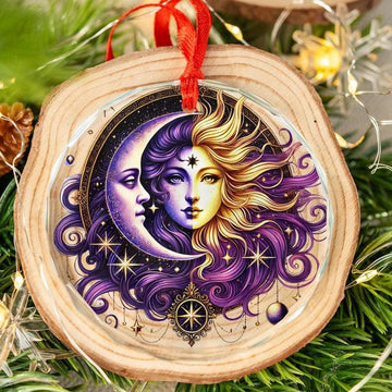 Celestial Sun Moon Goddess Glass Ornament Pagan Christmas Tree Ornament-MoonChildWorld