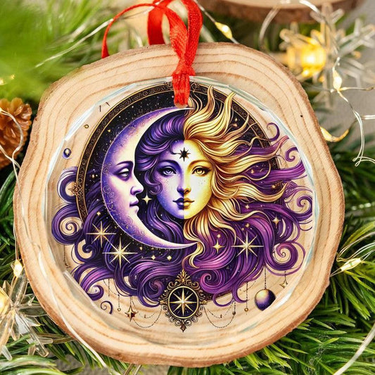 Celestial Sun Moon Goddess Glass Ornament Pagan Christmas Tree Ornament-MoonChildWorld