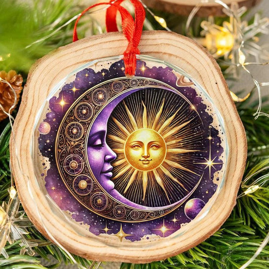 Celestial Sun Moon Goddess Glass Ornament Wicca Christmas Tree Ornament-MoonChildWorld