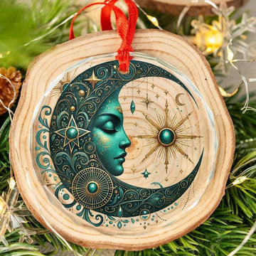 Celestial Sun Moon Goddess Glass Ornament Wicca Christmas Tree Ornament-MoonChildWorld