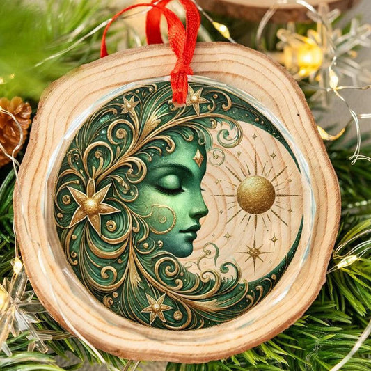 Celestial Sun Moon Goddess Glass Ornament Wicca Christmas Tree Ornament-MoonChildWorld
