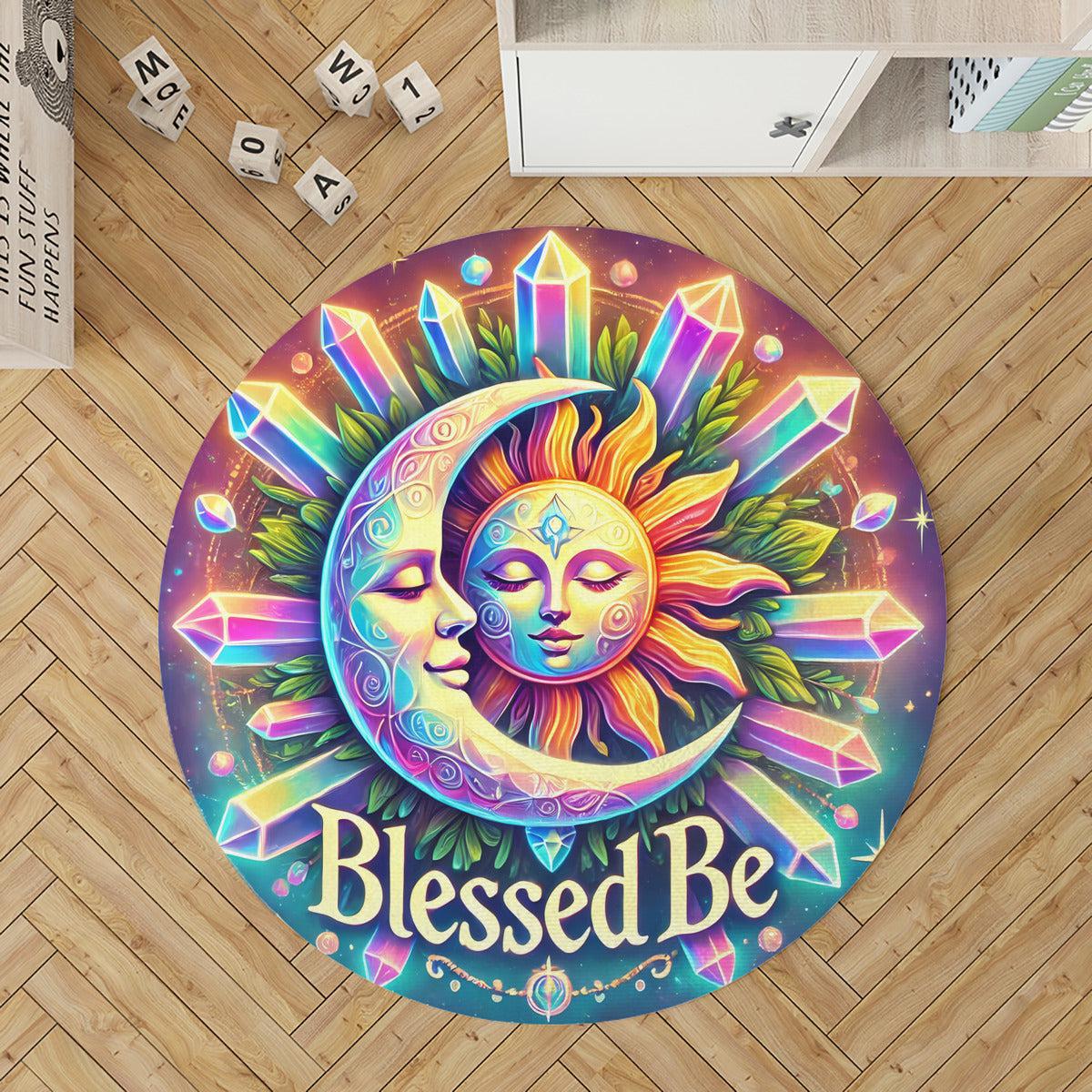 Celestial Sun Moon Goddess Round Rug Wicca Carpet for Pagan Home Decor-MoonChildWorld