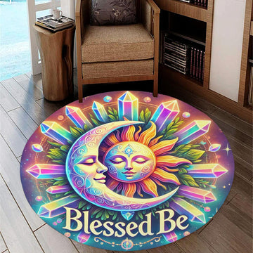 Celestial Sun Moon Goddess Round Rug Wicca Carpet for Pagan Home Decor-MoonChildWorld