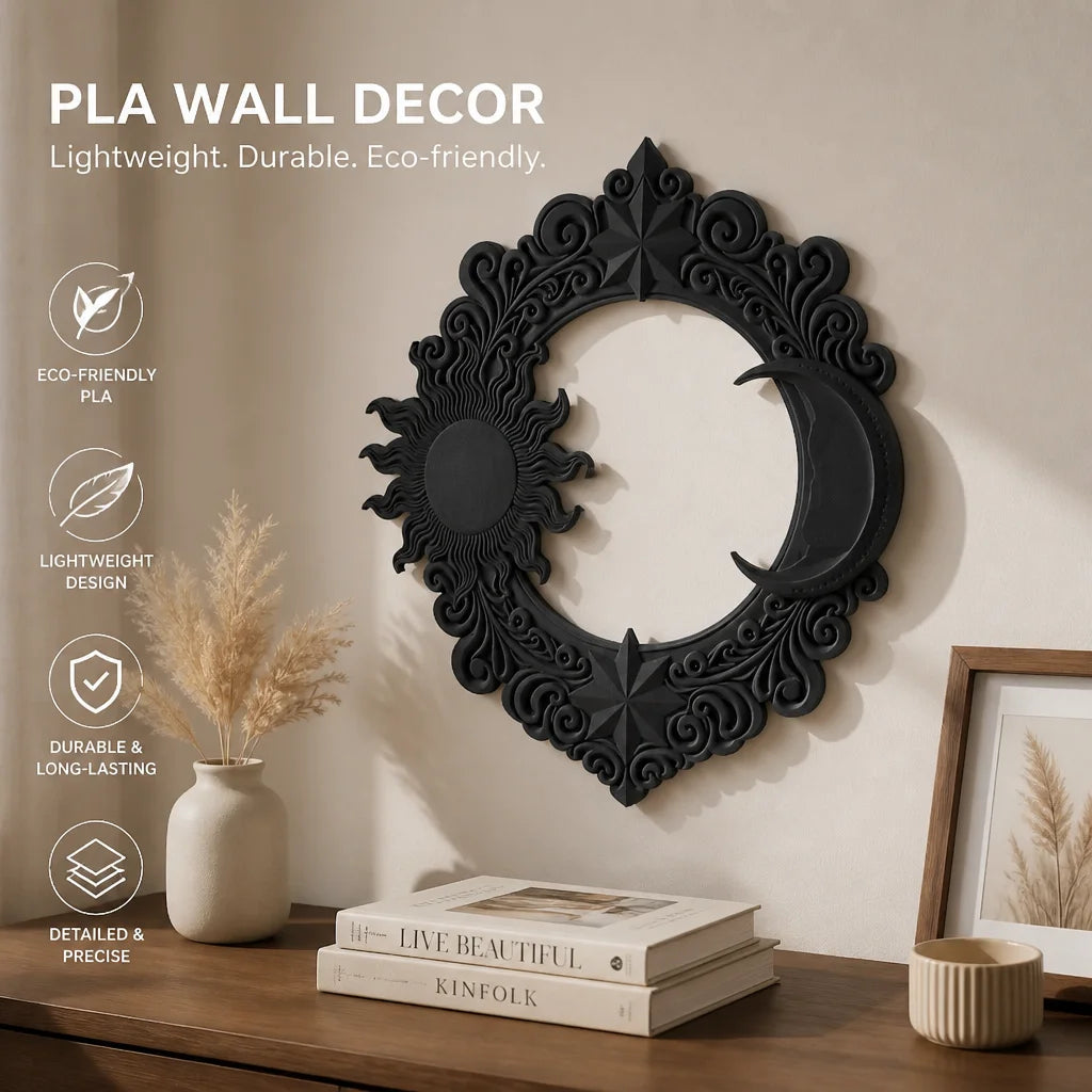 Celestial sun and moon ornate wall decor with filigree detail