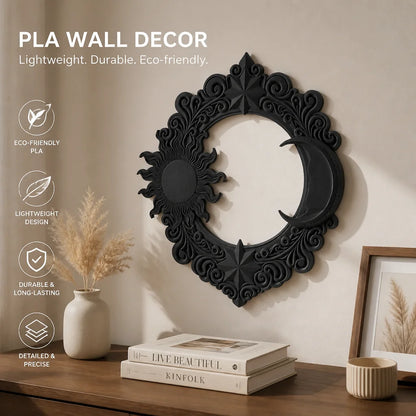 Celestial sun and moon ornate wall decor with filigree detail