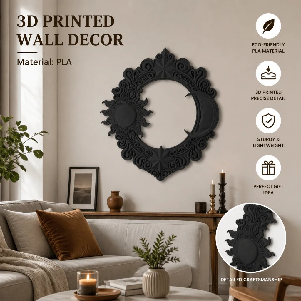 Sun and moon wall plaque hung in a witchy bedroom
