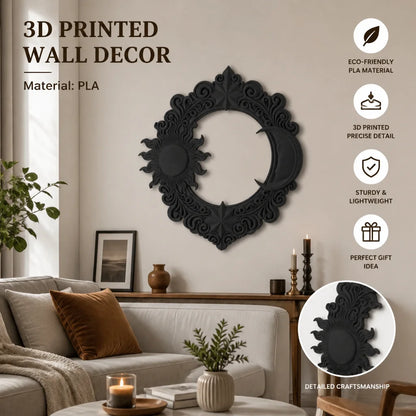 Sun and moon wall plaque hung in a witchy bedroom