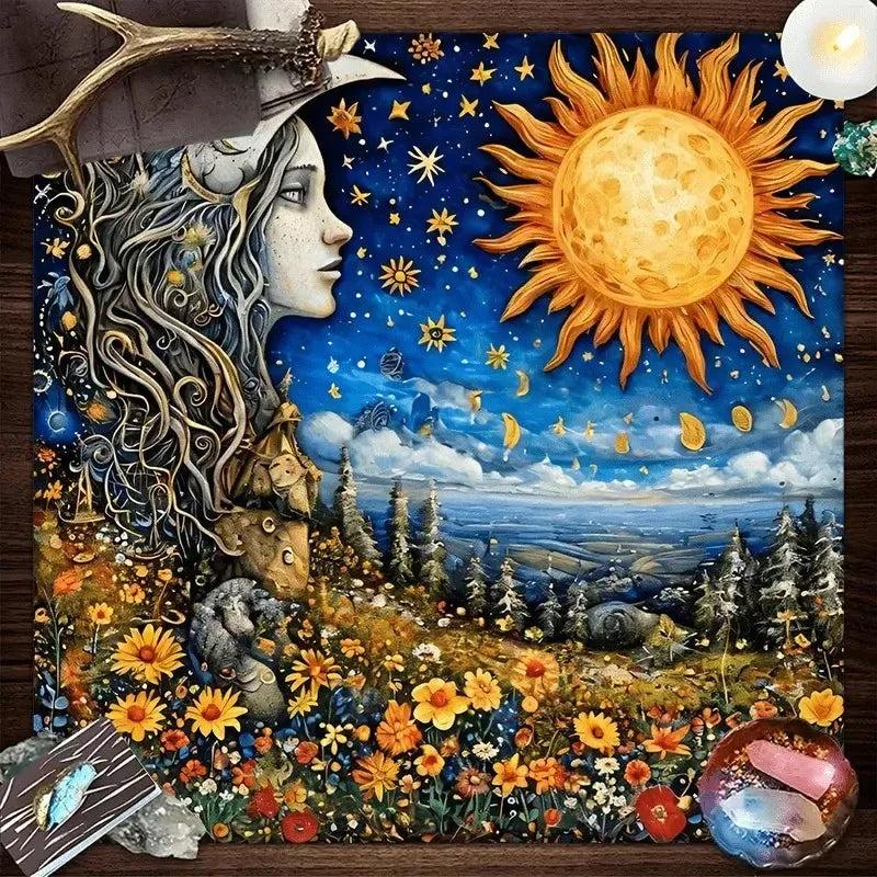 Celestial Sun Moon Pagan Tarot Tablecloth Wicca Altar Cloth for Witchcraft Divination-MoonChildWorld