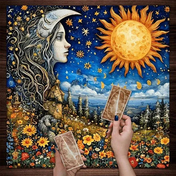 Celestial Sun Moon Pagan Tarot Tablecloth Wicca Altar Cloth for Witchcraft Divination-MoonChildWorld