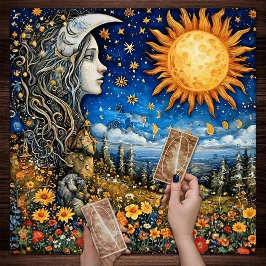 Celestial Sun Moon Pagan Tarot Tablecloth Wicca Altar Cloth for Witchcraft Divination-MoonChildWorld