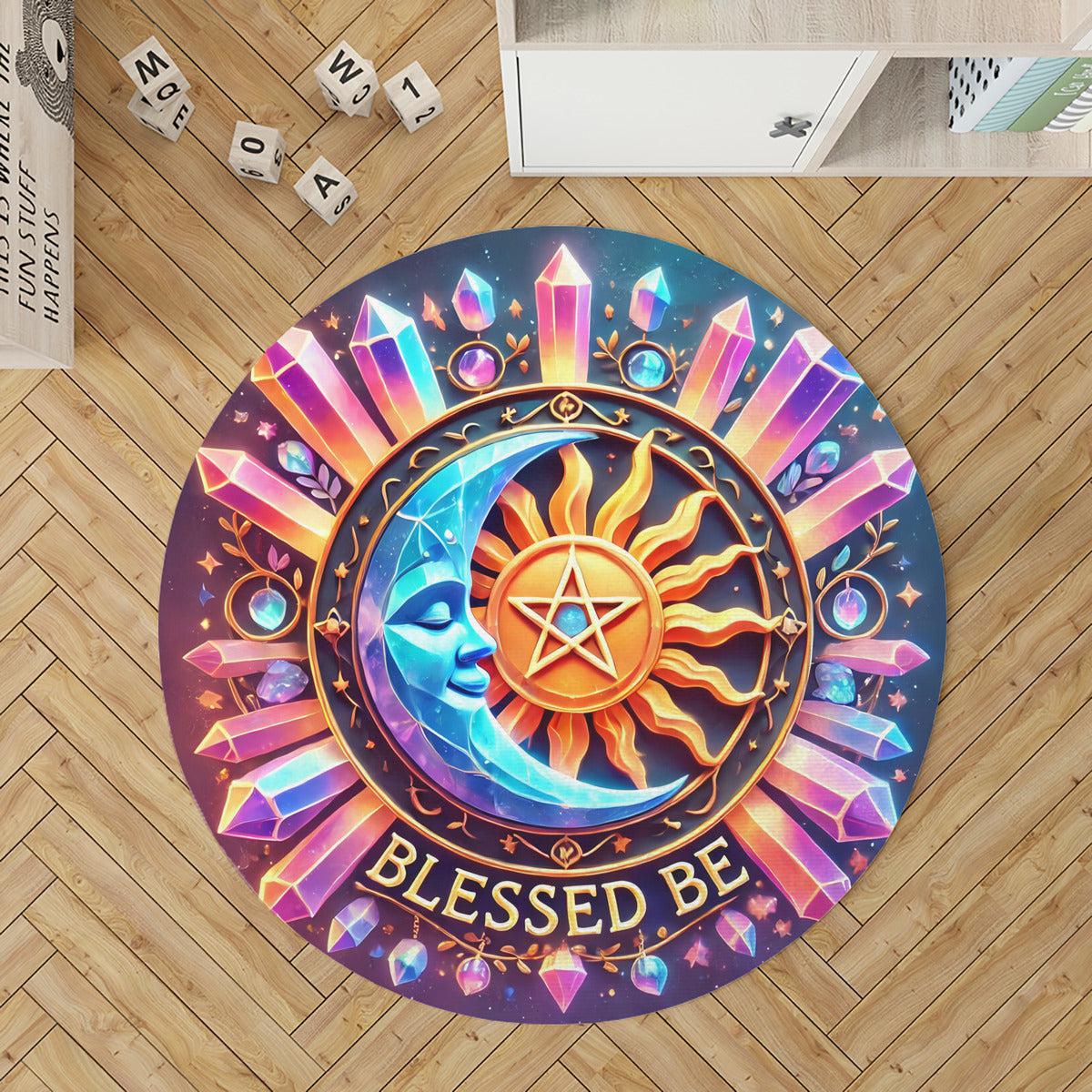 Celestial Sun Moon Round Rug Cosmic Sun Moon Wicca Carpet for Pagan Decor-MoonChildWorld