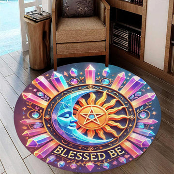 Celestial Sun Moon Round Rug Cosmic Sun Moon Wicca Carpet for Pagan Decor-MoonChildWorld