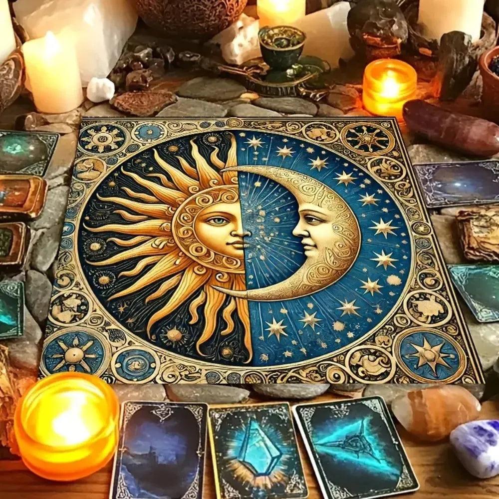 Celestial Sun Moon Tarot Tablecloth Witchcraft Altar Cloth for Divination Wicca Pagan Decor-MoonChildWorld