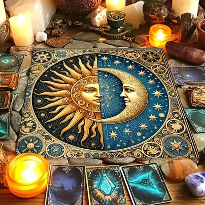 Celestial Sun Moon Tarot Tablecloth Witchcraft Altar Cloth for Divination Wicca Pagan Decor-MoonChildWorld