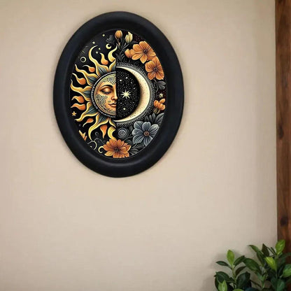 Celestial Sun Moon Wall Decoration Boho Style Black Oval Frame Bohemian Home Decor-MoonChildWorld