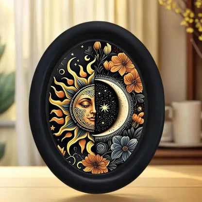 Celestial Sun Moon Wall Decoration Boho Style Black Oval Frame Bohemian Home Decor-MoonChildWorld