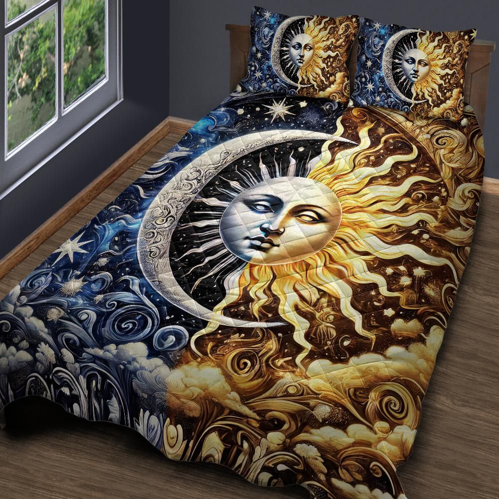 Celestial Sun Moon Wicca Quilt Bedding Set for Pagan Home Decor-MoonChildWorld