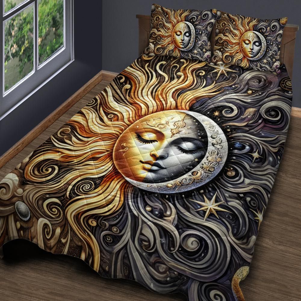 Celestial Sun Moon Wicca Quilt Bedding Set for Pagan Home Decor-MoonChildWorld