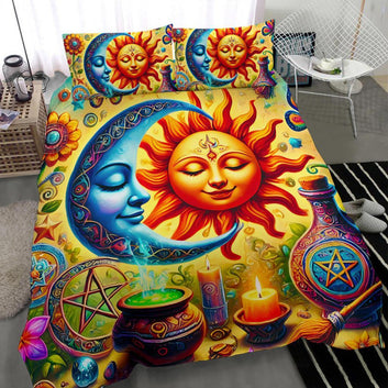 Celestial Sun Moon Wiccan Bedding Set for Pagan Home Decor-MoonChildWorld