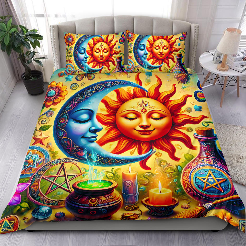 Celestial Sun Moon Wiccan Bedding Set for Pagan Home Decor-MoonChildWorld