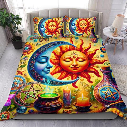 Celestial Sun Moon Wiccan Bedding Set for Pagan Home Decor-MoonChildWorld