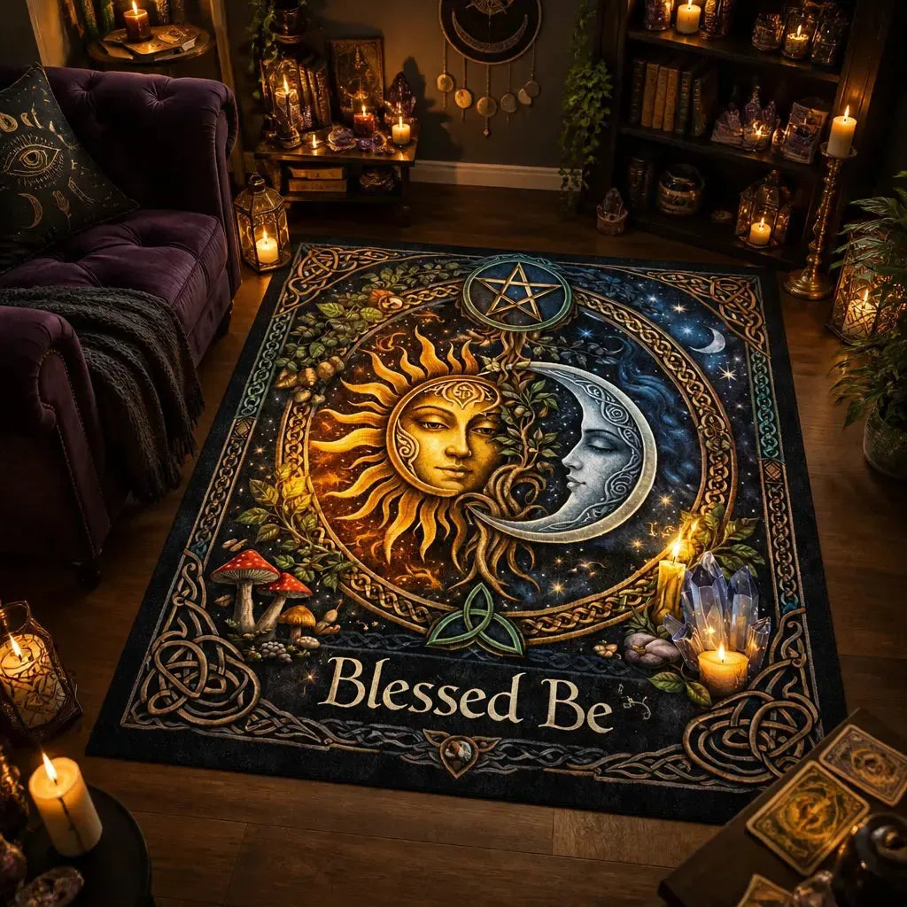 Celestial Sun and Moon Area Rug – Wicca Pagan Carpet for Witchy Room Decor_mockup_1.webp