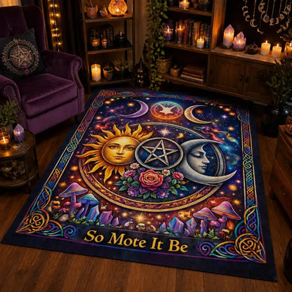 Celestial Sun and Moon Area Rug – Wicca Pentacle & Triple Moon Carpet for Pagan Decor_mockup_1.webp