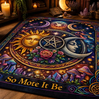Celestial Sun and Moon Area Rug – Wicca Pentacle & Triple Moon Carpet for Pagan Decor_mockup_3.webp
