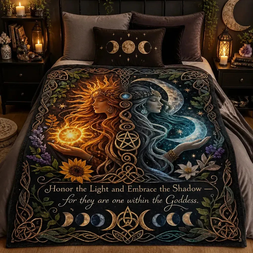 Celestial Sun and Moon Goddess Blanket - Celtic Knot Moon Phase Wiccan and Pagan Home Decor_mockup_2.webp