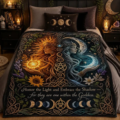 Celestial Sun and Moon Goddess Blanket - Celtic Knot Moon Phase Wiccan and Pagan Home Decor_mockup_2.webp