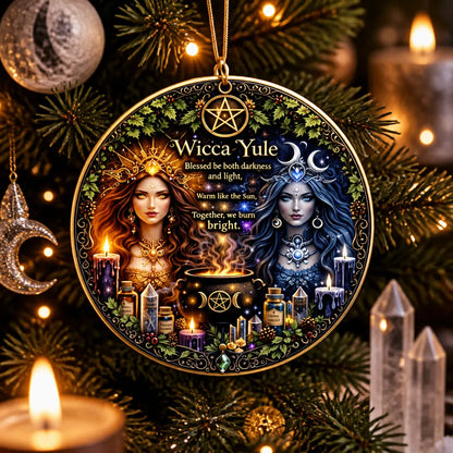 Celestial Sun and Moon Goddess Christmas Ceramic Ornament – Wicca Pagan Yule Ornament_mockup_1.webp