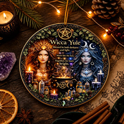 Celestial Sun and Moon Goddess Christmas Ceramic Ornament – Wicca Pagan Yule Ornament_mockup_3.webp