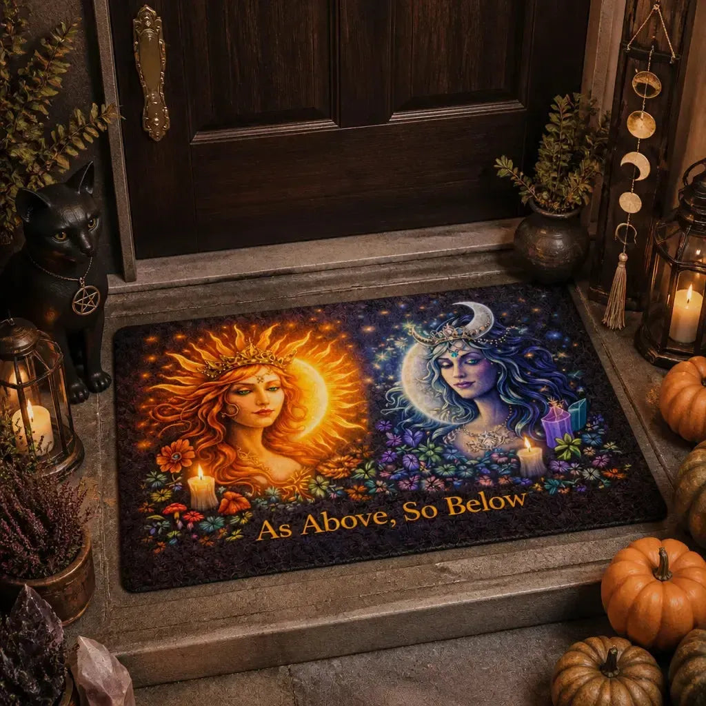 Celestial Sun and Moon Goddess Doormat – Wicca Pagan Welcome Mat for Witchy Decor_mockup_1.webp