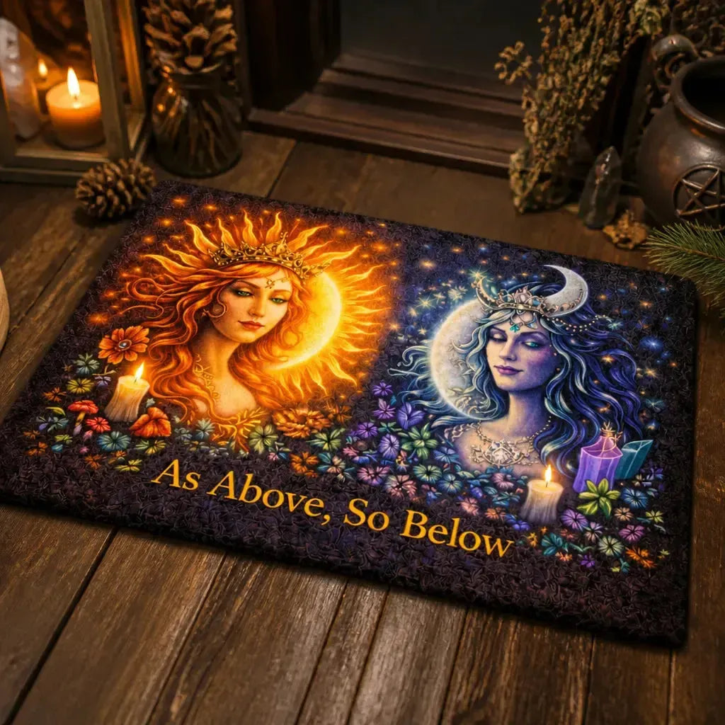 Celestial Sun and Moon Goddess Doormat – Wicca Pagan Welcome Mat for Witchy Decor_mockup_2.webp