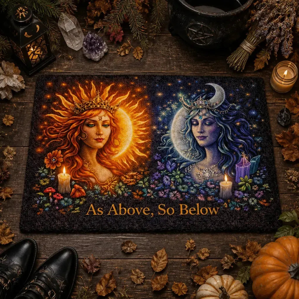 Celestial Sun and Moon Goddess Doormat – Wicca Pagan Welcome Mat for Witchy Decor_mockup_3.webp