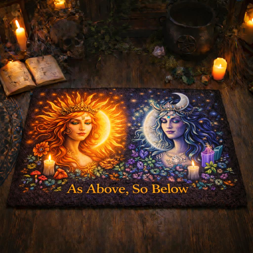 Celestial Sun and Moon Goddess Doormat – Wicca Pagan Welcome Mat for Witchy Decor-MoonChildWorld