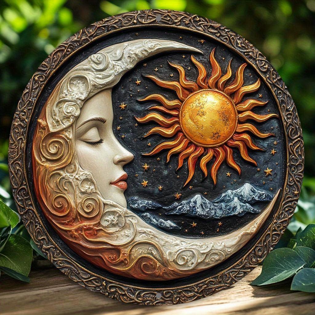Celestial Sun and Moon Goddess Metal Sign Wicca Pagan Home Decor-MoonChildWorld