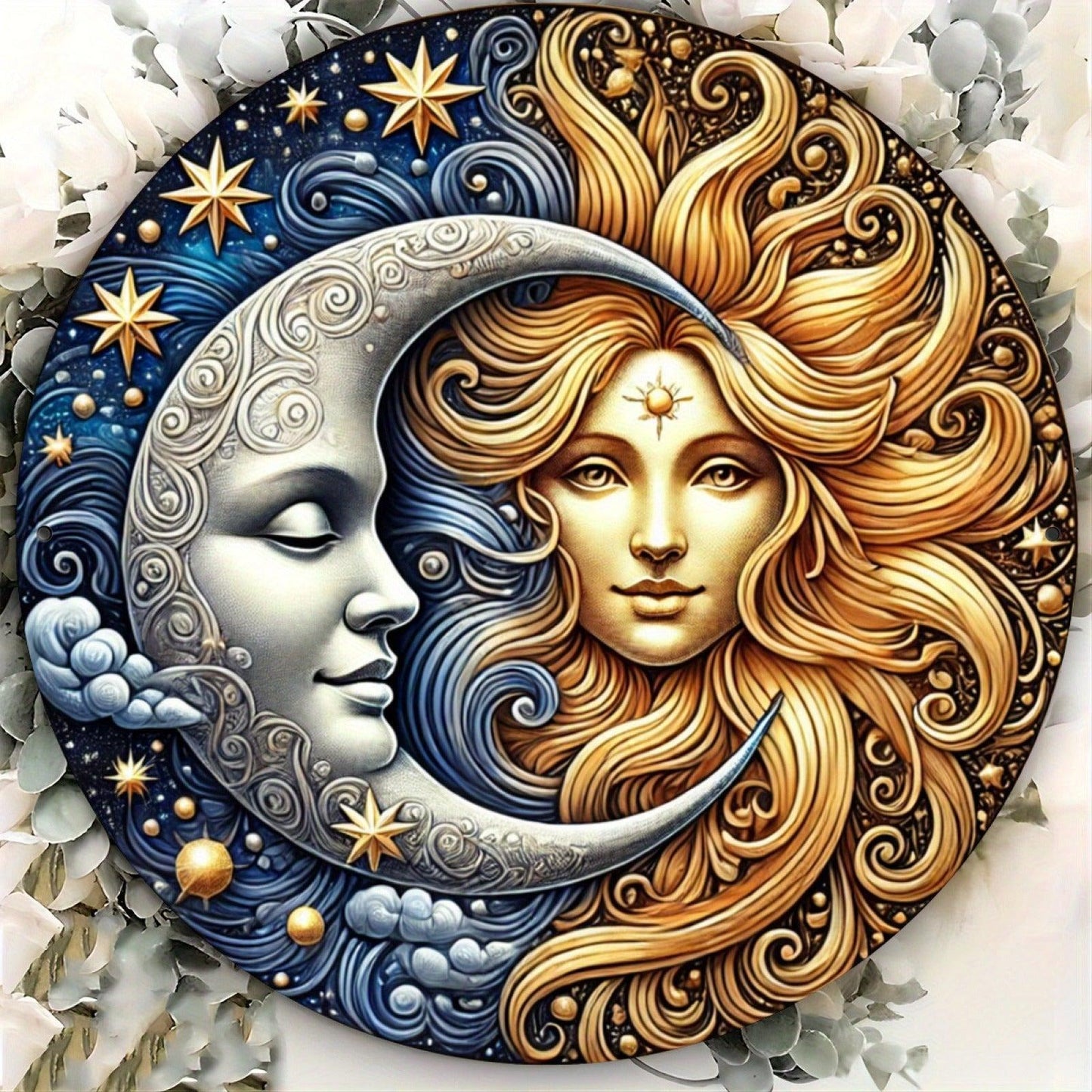 Celestial Sun and Moon Goddess Metal Sign Wicca Pagan Home Decor-MoonChildWorld