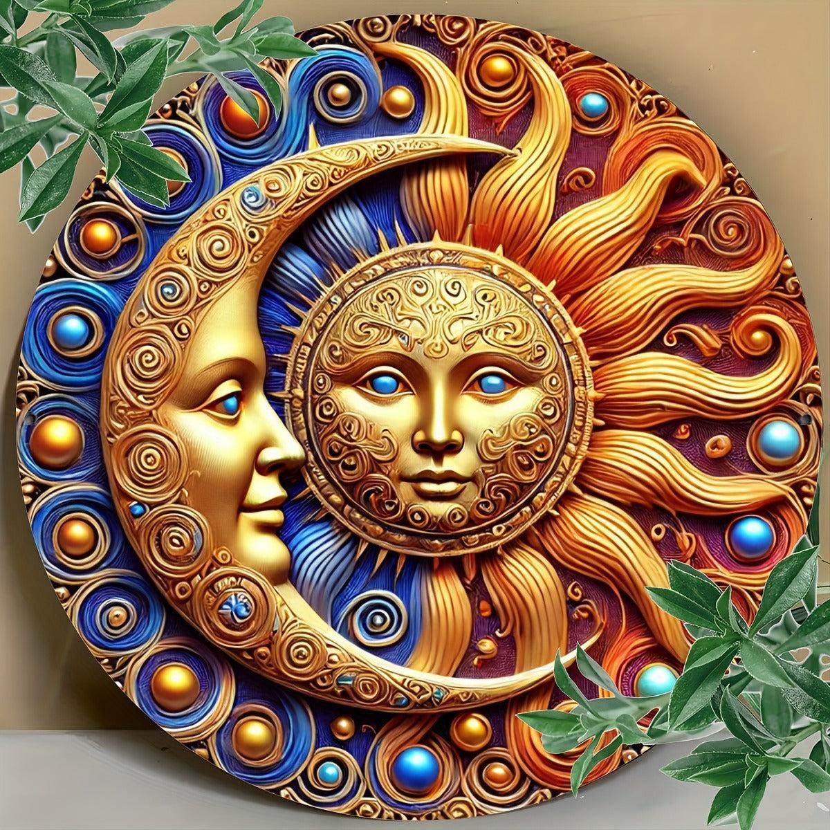 Celestial Sun and Moon Goddess Metal Sign Wicca Pagan Home Decor-MoonChildWorld