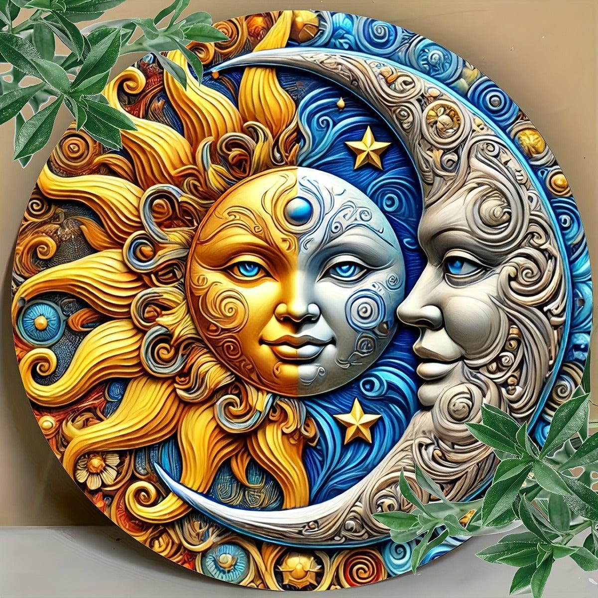 Celestial Sun and Moon Goddess Metal Sign Wicca Pagan Home Decor-MoonChildWorld
